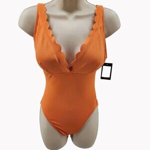 Kate Spade Womens Small Orange Scalloped One-Piece Swimsuit NEW $148
